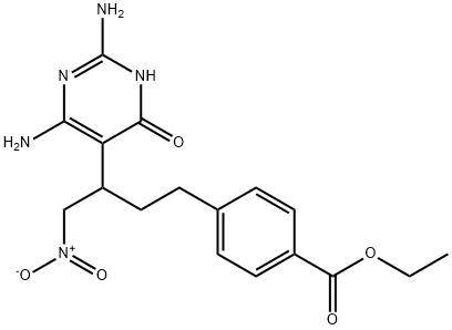 4-[3-(2,4-diamino-6-oxo-1,6-dihydropyrimidin-5-yl)-4-nitrobutyl]benzoic acid ethyl ester 구조식 이미지