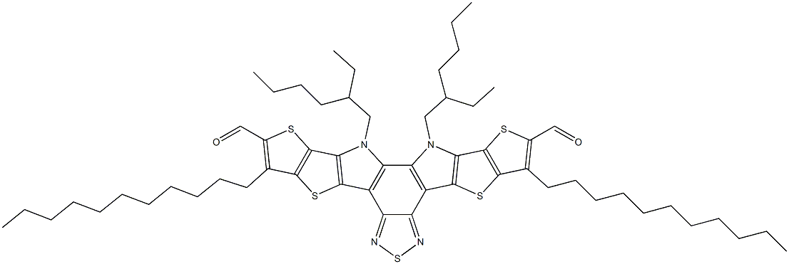 12,13-bis(2-ethylhexyl)-3,9-diundecyl-12,13-dihydro-[1,2,5]thiadiazolo[3,4-e]thieno[2'',3'':4',5']thieno[2',3':4,5]pyrrolo[3,2-g]thieno[2',3':4,5]thieno[3,2-b]indole-2,10-dicarbaldehyde 구조식 이미지