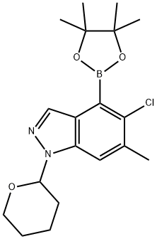 5-chloro-6-methyl-1-(tetrahydro-2H-pyran-2-yl)-4-(4,4,5,5-tetramethyl-1,3,2-dioxaborolan-2-yl)-1H-indazole 구조식 이미지
