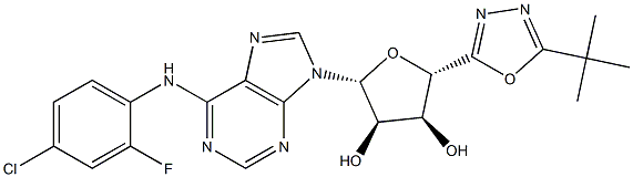 (2S,3S,4R,5R)-2-(5-tert-butyl-1,3,4-oxadiazol-2-yl)-5-{6-[(4-chloro-2-fluorophenyl)amino]-9H-purin-9-yl}oxolane-3,4-diol Structure