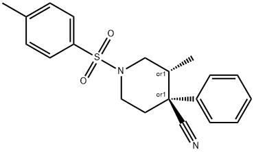 (+-)-TRANS-3-METHYL-1-[(4-METHYLPHENYL)SULFONYL]-4-PHENYLPIPERIDINE-4-CARBONITRILE Structure