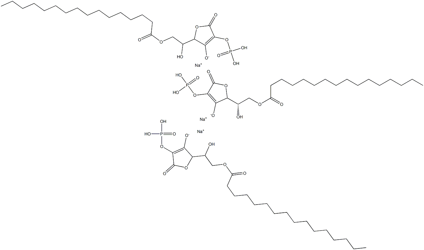 trisodium 2-[(1S)-2-(hexadecanoyloxy)-1-hydroxyethyl]-5-oxo-4-(phosphonooxy)-2,5-dihydrofuran-3-olate Structure