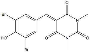 5-(3,5-dibromo-4-hydroxybenzylidene)-1,3-dimethyl-2,4,6(1H,3H,5H)-pyrimidinetrione 구조식 이미지