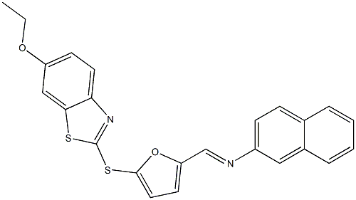 N-({5-[(6-ethoxy-1,3-benzothiazol-2-yl)sulfanyl]-2-furyl}methylene)-N-(2-naphthyl)amine Structure