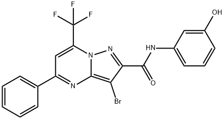 3-bromo-N-(3-hydroxyphenyl)-5-phenyl-7-(trifluoromethyl)pyrazolo[1,5-a]pyrimidine-2-carboxamide 구조식 이미지