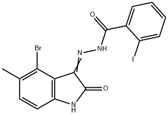 N'-(4-bromo-5-methyl-2-oxo-1,2-dihydro-3H-indol-3-ylidene)-2-iodobenzohydrazide Structure