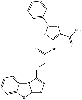 5-phenyl-2-{[([1,2,4]triazolo[3,4-b][1,3]benzothiazol-3-ylsulfanyl)acetyl]amino}thiophene-3-carboxamide 구조식 이미지