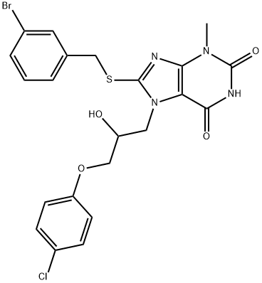 8-[(3-bromobenzyl)sulfanyl]-7-[3-(4-chlorophenoxy)-2-hydroxypropyl]-3-methyl-3,7-dihydro-1H-purine-2,6-dione Structure