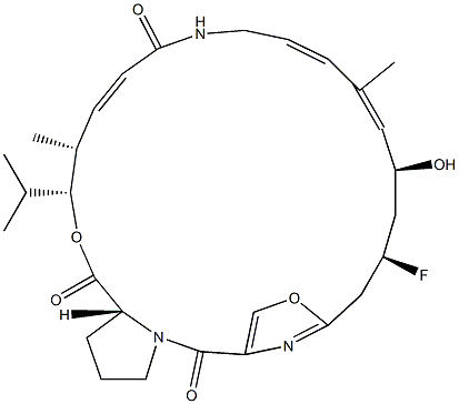 (7R,10R,11R,21S,23R)-23-Fluoro-10-isopropyl-21-hydroxy-11,19-dimethyl-9,26-dioxa-3,15,28-triazatricyclo[23.2.1.0(3,7)]octacosa-1(27),12,17,19,25(28)-pentaene-2,8,14-trione Structure