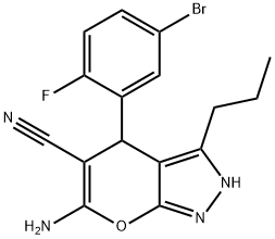 6-amino-4-(5-bromo-2-fluorophenyl)-3-propyl-2,4-dihydropyrano[2,3-c]pyrazole-5-carbonitrile 구조식 이미지