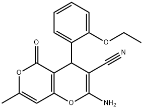 2-amino-4-(2-ethoxyphenyl)-7-methyl-5-oxo-4H,5H-pyrano[4,3-b]pyran-3-carbonitrile Structure