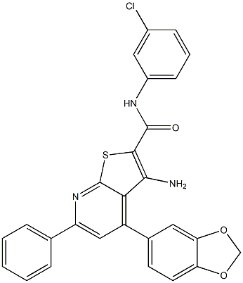 3-amino-4-(1,3-benzodioxol-5-yl)-N-(3-chlorophenyl)-6-phenylthieno[2,3-b]pyridine-2-carboxamide 구조식 이미지