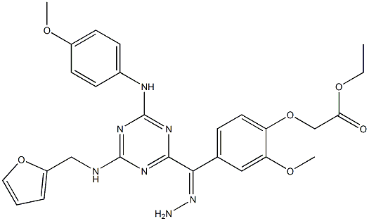 ethyl (4-{2-[4-[(2-furylmethyl)amino]-6-(4-methoxyanilino)-1,3,5-triazin-2-yl]carbohydrazonoyl}-2-methoxyphenoxy)acetate 구조식 이미지