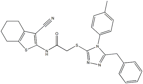 2-{[5-benzyl-4-(4-methylphenyl)-4H-1,2,4-triazol-3-yl]sulfanyl}-N-(3-cyano-4,5,6,7-tetrahydro-1-benzothien-2-yl)acetamide Structure