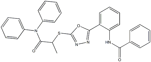 N-[2-(5-{[2-(diphenylamino)-1-methyl-2-oxoethyl]sulfanyl}-1,3,4-oxadiazol-2-yl)phenyl]benzamide 구조식 이미지