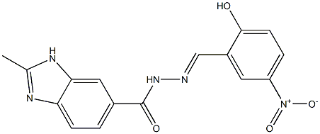 N'-{2-hydroxy-5-nitrobenzylidene}-2-methyl-1H-benzimidazole-6-carbohydrazide 구조식 이미지