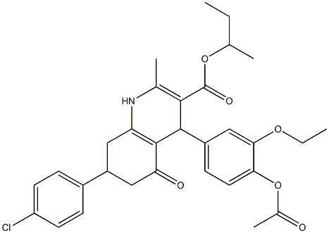 sec-butyl 4-[4-(acetyloxy)-3-ethoxyphenyl]-7-(4-chlorophenyl)-2-methyl-5-oxo-1,4,5,6,7,8-hexahydroquinoline-3-carboxylate 구조식 이미지