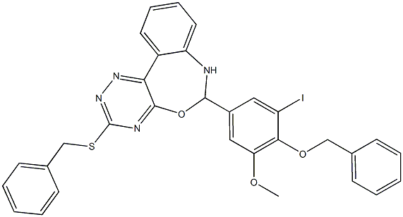 6-[4-(benzyloxy)-3-iodo-5-methoxyphenyl]-3-(benzylsulfanyl)-6,7-dihydro[1,2,4]triazino[5,6-d][3,1]benzoxazepine Structure