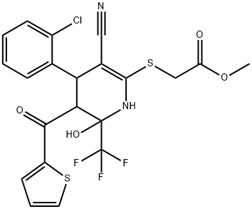 methyl 2-{[4-(2-chlorophenyl)-3-cyano-6-hydroxy-5-(2-thienylcarbonyl)-6-(trifluoromethyl)-1,4,5,6-tetrahydro-2-pyridinyl]sulfanyl}acetate Structure