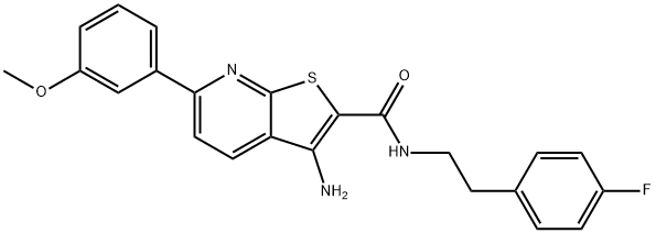 3-amino-N-[2-(4-fluorophenyl)ethyl]-6-(3-methoxyphenyl)thieno[2,3-b]pyridine-2-carboxamide 구조식 이미지