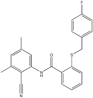 N-(2-cyano-3,5-dimethylphenyl)-2-[(4-fluorobenzyl)sulfanyl]benzamide 구조식 이미지