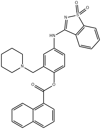 4-[(1,1-dioxido-1,2-benzisothiazol-3-yl)amino]-2-(1-piperidinylmethyl)phenyl 1-naphthoate 구조식 이미지