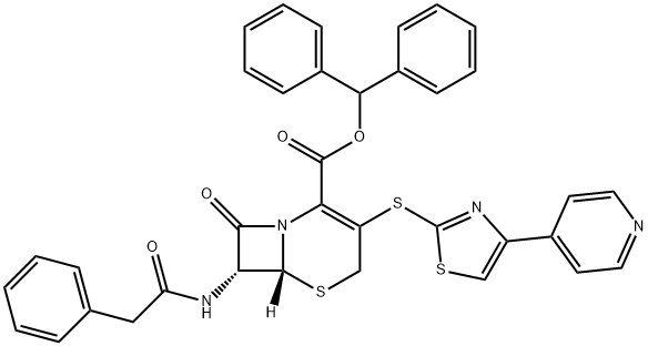 Diphenylmethyl (6R,7R)-8-oxo-7-[(phenylacetyl)amino]-3-{[4-(pyridin-4-yl)-1,3-thiazol-2-yl]thio}-5-thia-1-azabicyclo[4.2.0]oct-2-ene-2-carboxylate 구조식 이미지