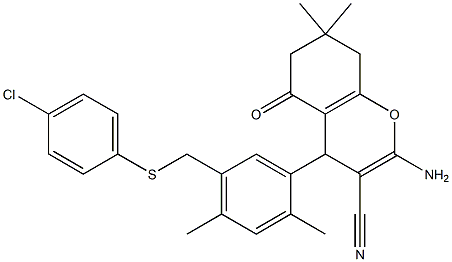 2-amino-4-(5-{[(4-chlorophenyl)sulfanyl]methyl}-2,4-dimethylphenyl)-7,7-dimethyl-5-oxo-5,6,7,8-tetrahydro-4H-chromene-3-carbonitrile 구조식 이미지