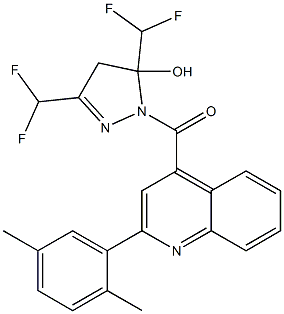 3,5-bis(difluoromethyl)-1-{[2-(2,5-dimethylphenyl)-4-quinolinyl]carbonyl}-4,5-dihydro-1H-pyrazol-5-ol 구조식 이미지