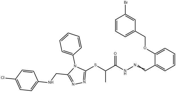 N'-{2-[(3-bromobenzyl)oxy]benzylidene}-2-({5-[(4-chloroanilino)methyl]-4-phenyl-4H-1,2,4-triazol-3-yl}sulfanyl)propanohydrazide 구조식 이미지