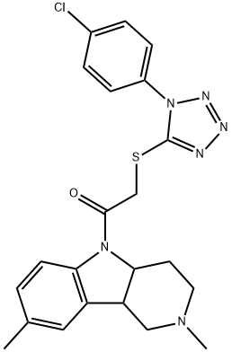 cis-5-({[1-(4-chlorophenyl)-1H-tetraazol-5-yl]sulfanyl}acetyl)-2,8-dimethyl-2,3,4,4a,5,9b-hexahydro-1H-pyrido[4,3-b]indole 구조식 이미지