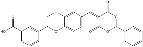 3-({4-[(4,6-dioxo-2-phenyl-1,3-dioxan-5-ylidene)methyl]-2-methoxyphenoxy}methyl)benzoic acid 구조식 이미지