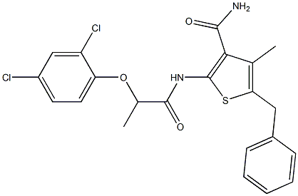 5-benzyl-2-{[2-(2,4-dichlorophenoxy)propanoyl]amino}-4-methyl-3-thiophenecarboxamide 구조식 이미지