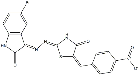 5-bromo-1H-indole-2,3-dione 3-[(5-{4-nitrobenzylidene}-4-oxo-1,3-thiazolidin-2-ylidene)hydrazone] 구조식 이미지