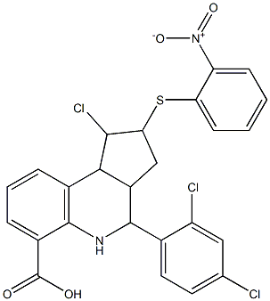 1-chloro-4-(2,4-dichlorophenyl)-2-({2-nitrophenyl}sulfanyl)-2,3,3a,4,5,9b-hexahydro-1H-cyclopenta[c]quinoline-6-carboxylic acid Structure