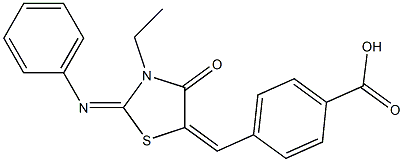 4-{[3-ethyl-4-oxo-2-(phenylimino)-1,3-thiazolidin-5-ylidene]methyl}benzoic acid Structure