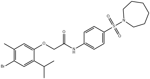 N-[4-(1-azepanylsulfonyl)phenyl]-2-(4-bromo-2-isopropyl-5-methylphenoxy)acetamide 구조식 이미지