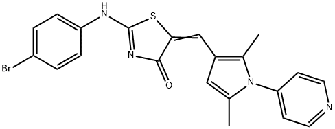 2-[(4-bromophenyl)imino]-5-{[2,5-dimethyl-1-(4-pyridinyl)-1H-pyrrol-3-yl]methylene}-1,3-thiazolidin-4-one 구조식 이미지