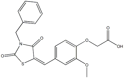 {4-[(3-benzyl-2,4-dioxo-1,3-thiazolidin-5-ylidene)methyl]-2-methoxyphenoxy}acetic acid 구조식 이미지