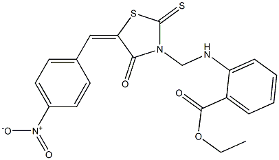 ethyl 2-{[(5-{4-nitrobenzylidene}-4-oxo-2-thioxo-1,3-thiazolidin-3-yl)methyl]amino}benzoate Structure