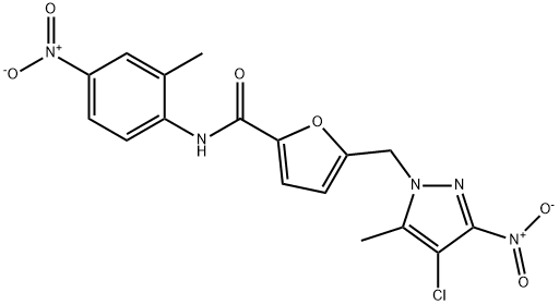 5-({4-chloro-3-nitro-5-methyl-1H-pyrazol-1-yl}methyl)-N-{4-nitro-2-methylphenyl}-2-furamide 구조식 이미지