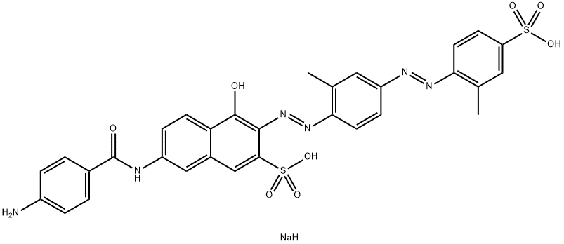 2-Naphthalenesulfonic acid, 7-[(4-aminobenzoyl)amino]-4-hydroxy-3-[[2-methyl-4-[(2-methyl-4-sulfophenyl)azo]phenyl]azo]-, disodium salt Structure