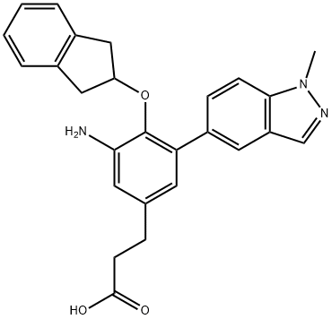 Benzenepropanoic acid, 3-amino-4-[(2,3-dihydro-1H-inden-2-yl)oxy]-5-(1-methyl-1H-indazol-5-yl)- Structure