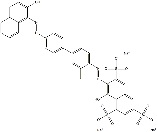 1,3,6-Naphthalenetrisulfonic acid, 8-hydroxy-7-[[4'-[(2-hydroxy-1-naphthalenyl)azo]-3,3'-dimethyl[1,1'-biphenyl]-4-yl]azo]-, trisodium salt 구조식 이미지