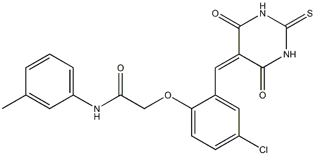 2-{4-chloro-2-[(4,6-dioxo-2-thioxotetrahydro-5(2H)-pyrimidinylidene)methyl]phenoxy}-N-(3-methylphenyl)acetamide 구조식 이미지