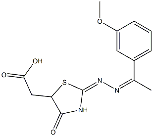 (2-{[1-(3-methoxyphenyl)ethylidene]hydrazono}-4-oxo-1,3-thiazolidin-5-yl)acetic acid 구조식 이미지