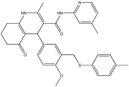 4-(4-methoxy-3-{[(4-methylphenyl)sulfanyl]methyl}phenyl)-2-methyl-N-(4-methylpyridin-2-yl)-5-oxo-1,4,5,6,7,8-hexahydroquinoline-3-carboxamide 구조식 이미지