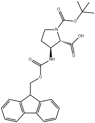 1,2-Pyrrolidinedicarboxylic acid, 3-[[(9H-fluoren-9-ylmethoxy)carbonyl]amino]-, 1-(1,1-dimethylethyl) ester, (2S,3S)- 구조식 이미지