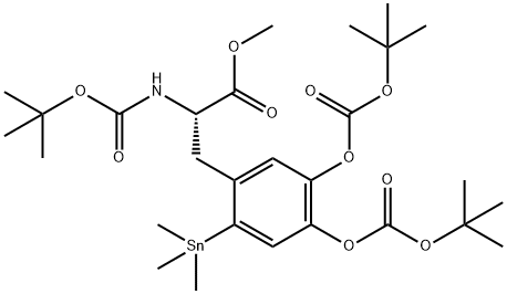 N-tert-butoxycarbonyl-3,4-di-tert-butoxycarbonyloxy-6-(trimethylstannyl)-L-phenylalanine methyl ester Structure