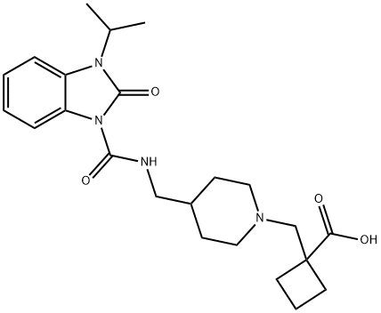 Cyclobutanecarboxylic acid, 1-[[4-[[[[2,3-dihydro-3-(1-Methylethyl)-2-oxo-1H-benziMidazol-1-yl]carbonyl]aMino]Methyl]-1-piperidinyl]Methyl]- Structure